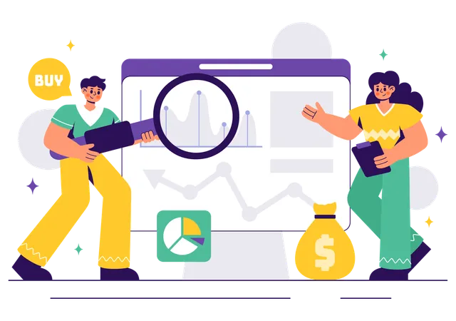 People doing stock market analysis  Illustration