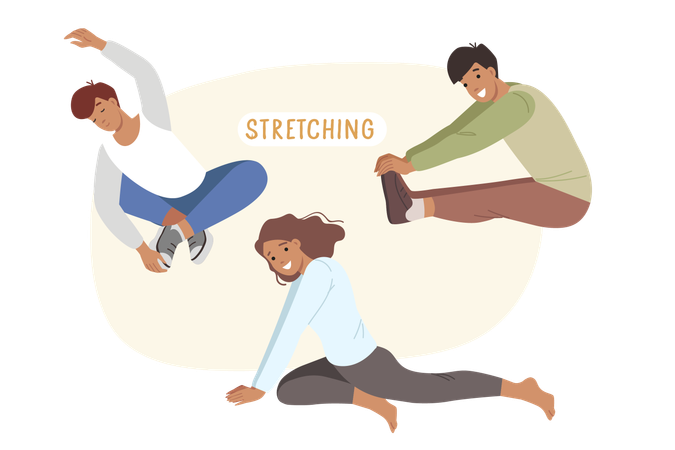 People doing stretching exercise during training  Illustration