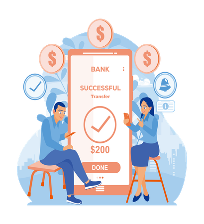 People doing successful online transaction  Illustration