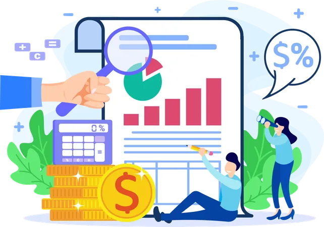 People doing tax analysis  Illustration