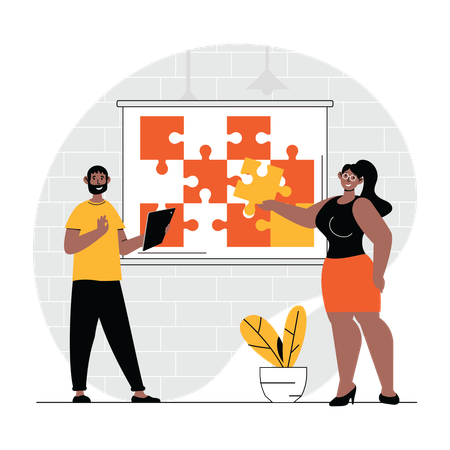 People doing teamwork to solve puzzle  Illustration