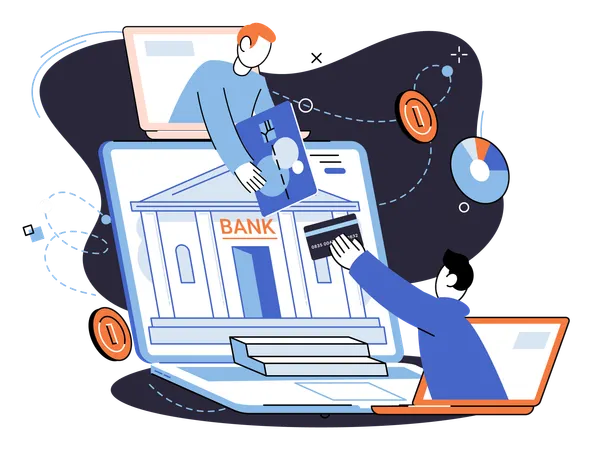 People doing transfer money on Online banking platform  Illustration
