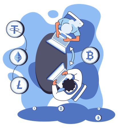 People doing transfer of cryptocurrency  Illustration
