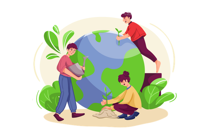 People doing tree plantation  Illustration