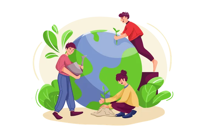 People doing tree plantation  Illustration