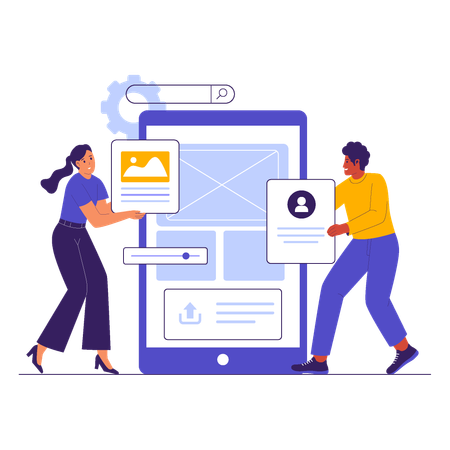 People doing UI UX Design Collaboration for Mobile App  Illustration