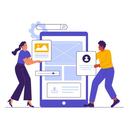 People doing UI UX Design Collaboration for Mobile App  Illustration