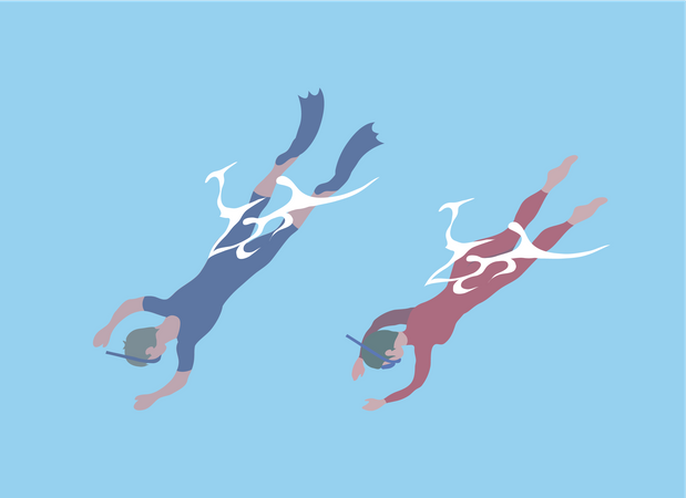 People doing underwater diving Illustration
