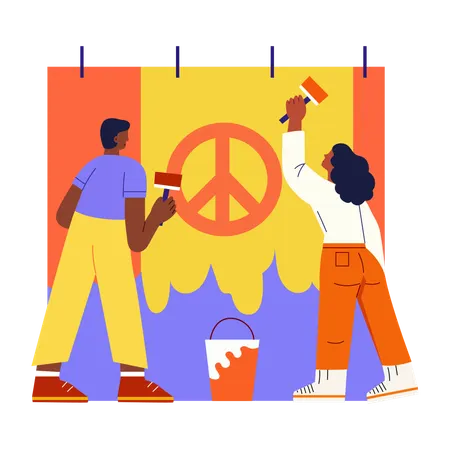 People doing utility art  Illustration