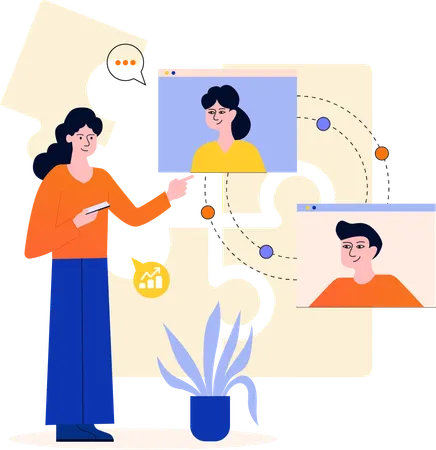 People doing Virtual Conference  Illustration