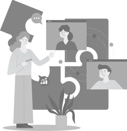 People doing Virtual Conference  Illustration