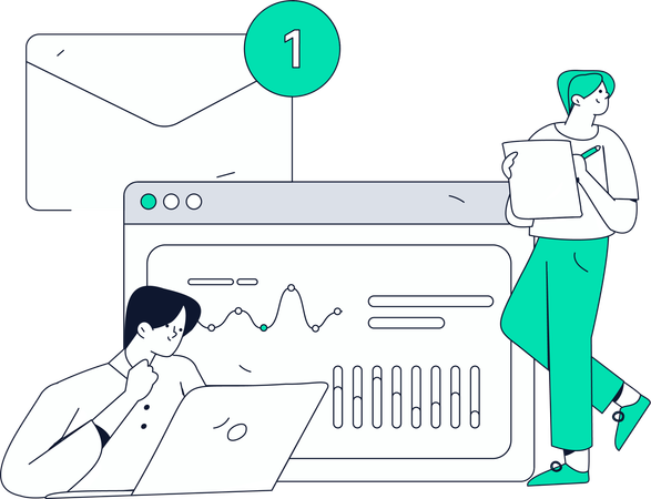 People doing virtual data processing  Illustration