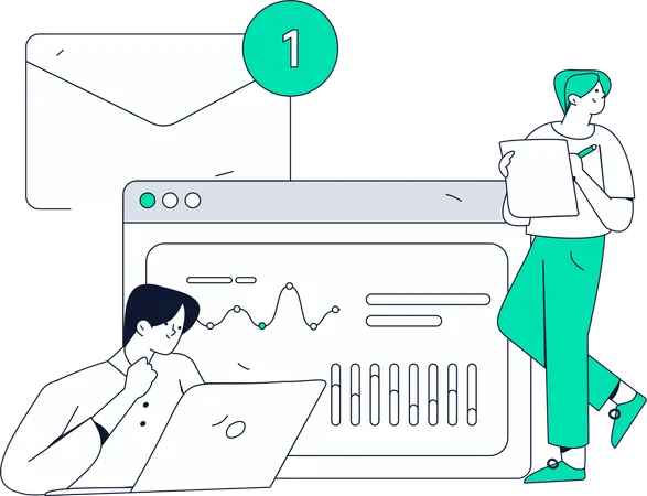 People doing virtual data processing  Illustration