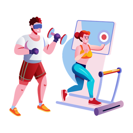 People doing virtual exercise  Illustration