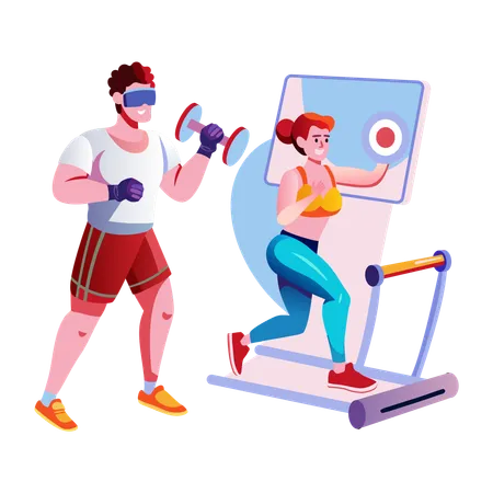 People doing virtual exercise  Illustration