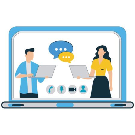People doing Virtual Team Meeting via Video Call  Illustration