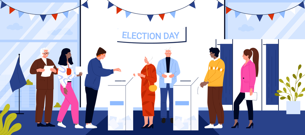 選挙日に投票する人々  イラスト