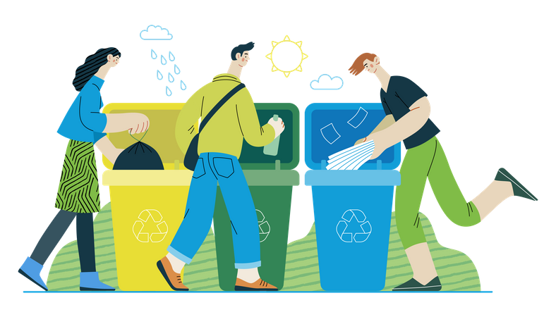 People doing Waste sorting  イラスト