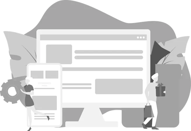 People Doing Web Development For Ecommerce  Illustration