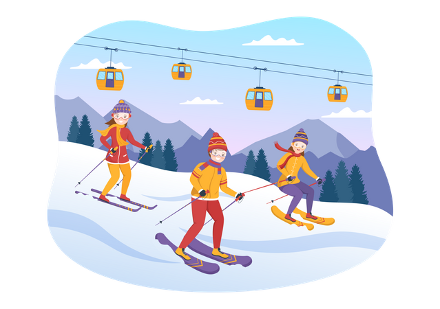 People doing winter skiing Illustration