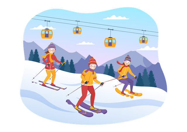 People doing winter skiing  Illustration