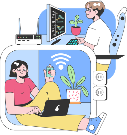 People doing work in smart office  イラスト