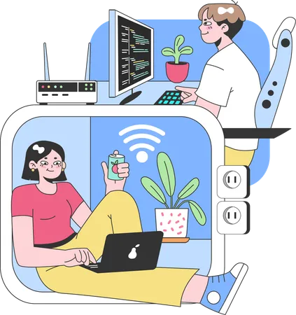 People doing work in smart office  イラスト