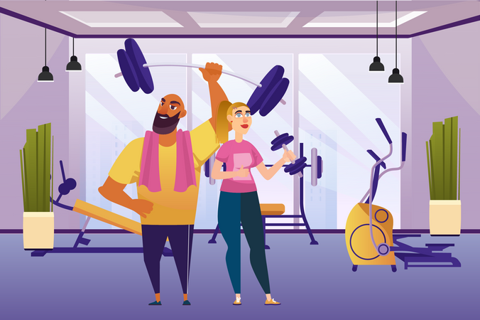 People doing workout at gym  Illustration