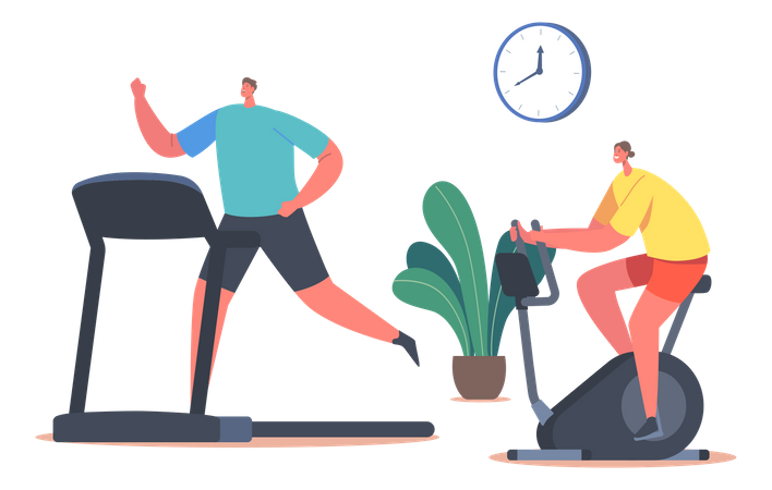 People doing Workout with gym equipment Illustration