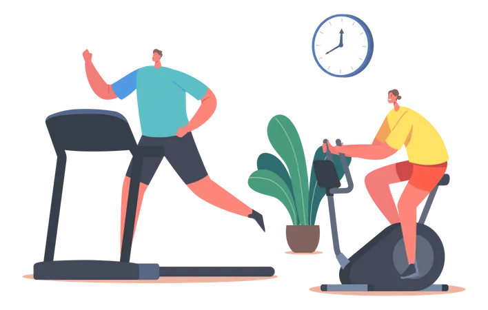 People doing Workout with gym equipment  Illustration