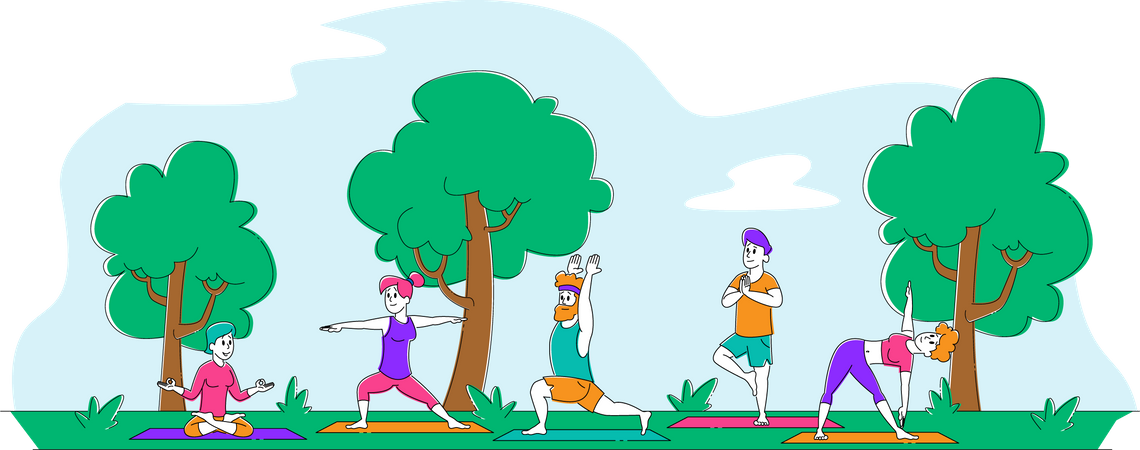 People Doing yoga in park Illustration