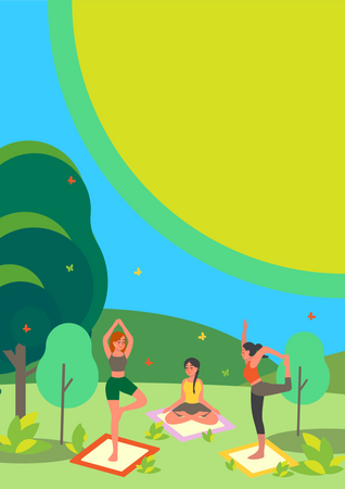 People doing yoga in the park Illustration