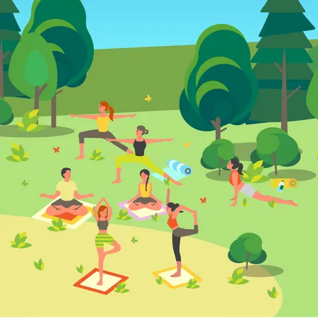 People doing yoga in the park  Illustration