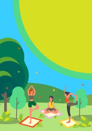 People doing yoga in the park  Illustration