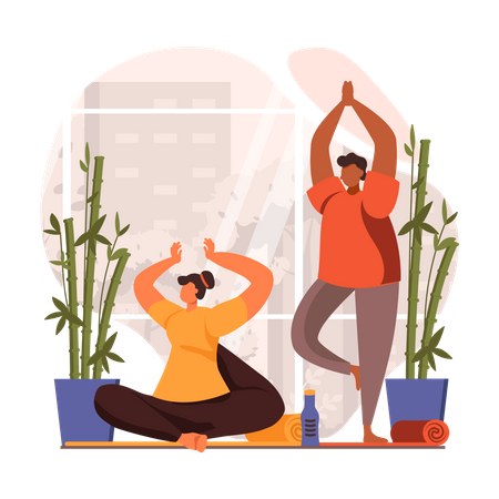 People Doing Yoga Pose  Illustration