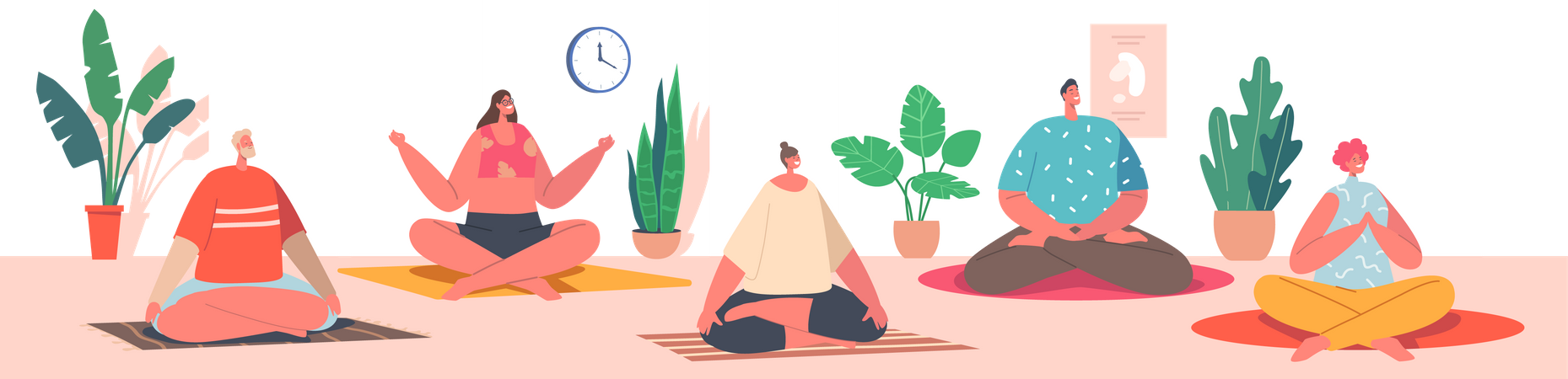 People doing yoga together at yoga class  Illustration