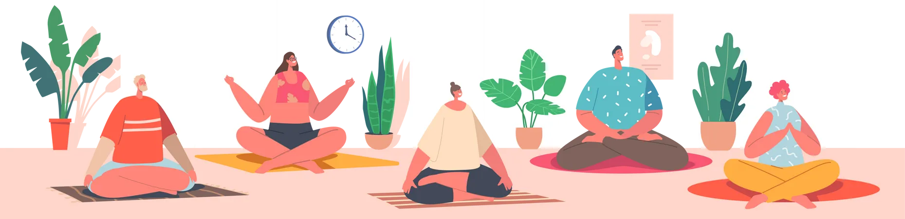 People doing yoga together at yoga class  Illustration