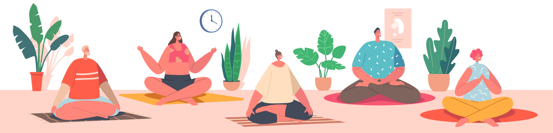 People doing yoga together at yoga class Illustration