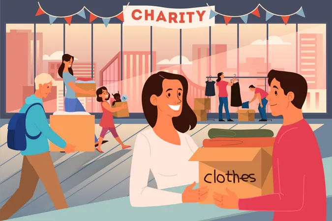 People donate stuff to help poor people  Illustration