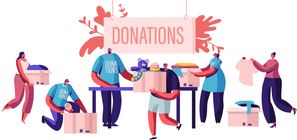 People donating to poor people charity organization Illustration