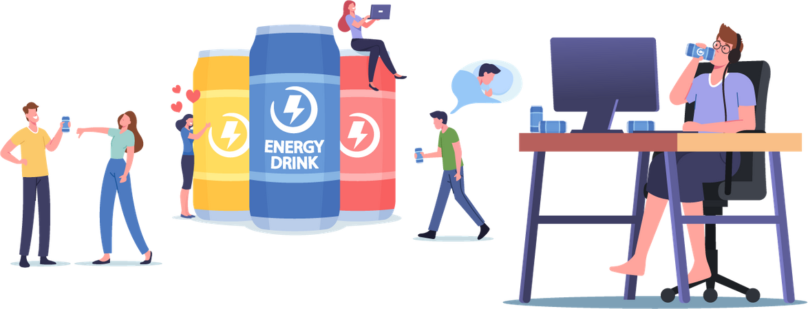 People Drink Energy Drinks  Illustration