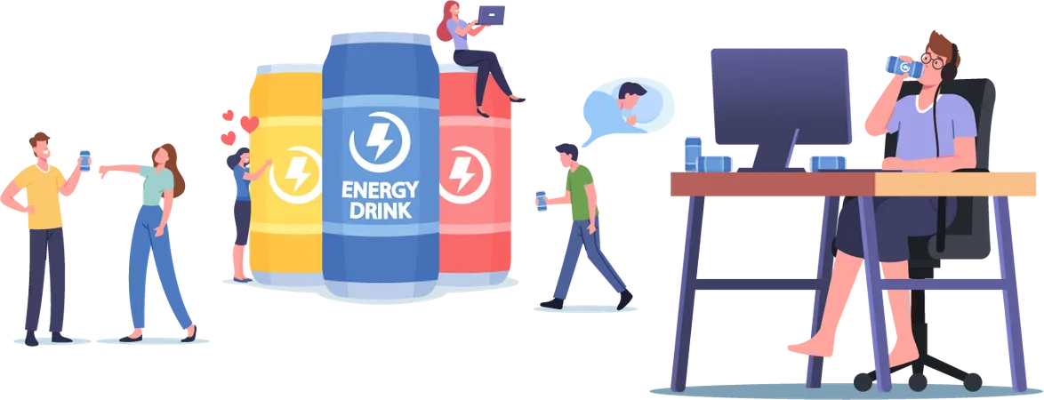 People Drink Energy Drinks  Illustration