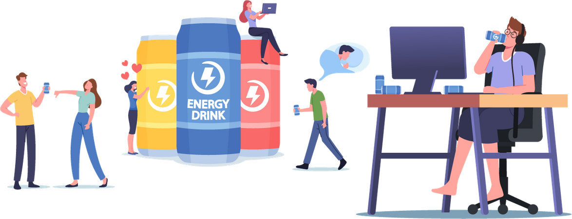 People Drink Energy Drinks  Illustration