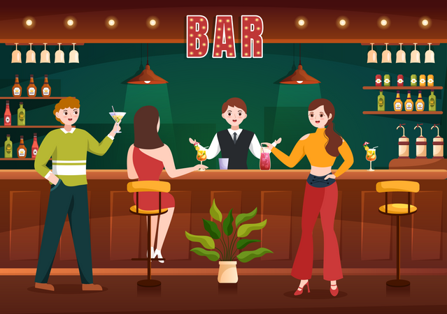 People drinking Cocktails at bar Illustration