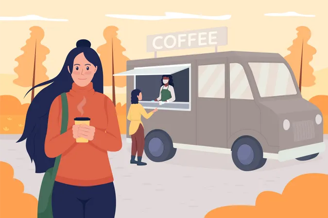 People drinking coffee in park  Illustration