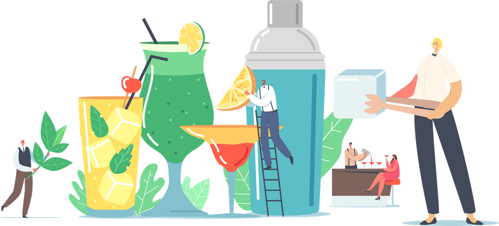 People drinking cold drinks Illustration