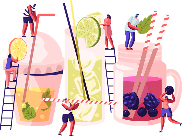 People Drinking Cold Drinks Illustration