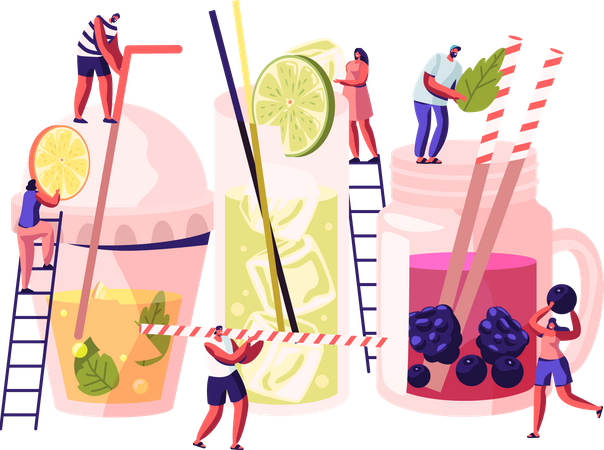 People Drinking Cold Drinks  Illustration