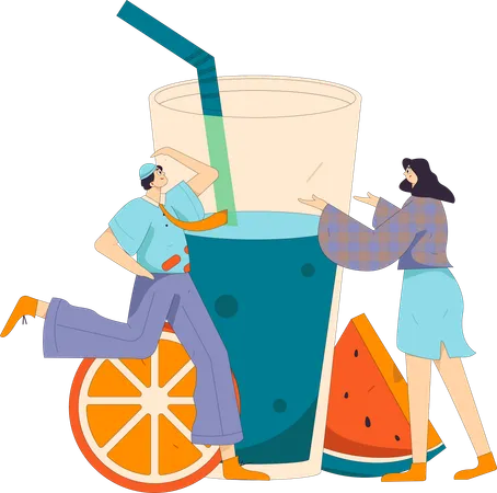 People drinking fruit juice  Illustration