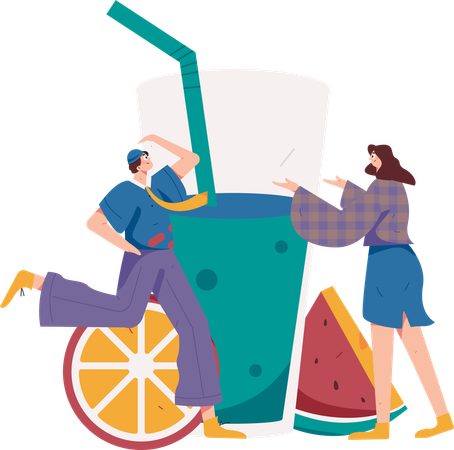 People drinking fruit juice  Illustration